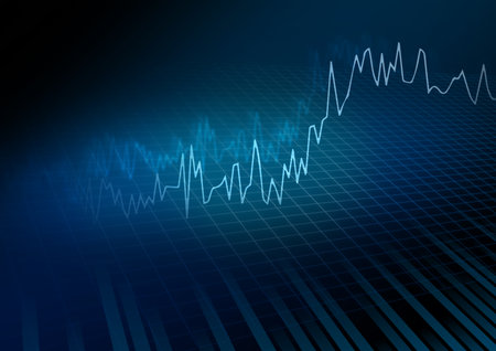 wave on black market graph on black. financial bar chart with uptrend line graph and stock market on blue color background. blank text space for backgrounds, banners, online media,の写真素材