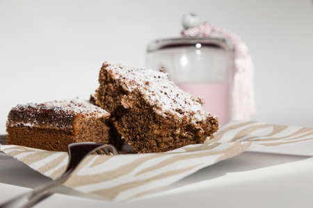 walnut cake, placed on a plateの写真素材