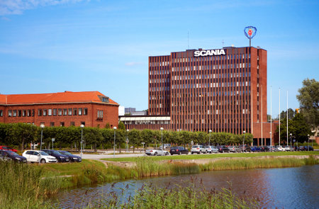 SCANIA truck manufacturer headquartered in Sodertalje, Sweden.のeditorial素材