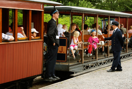 Soon time for the departure of the narrow gauge train in Eastern S?manland railway in Mariefred