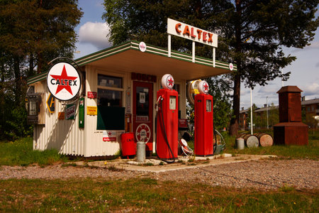 The old Caltex petrol station in Alvsbyn (?vsbyn) Sweden. Today a museum.のeditorial素材