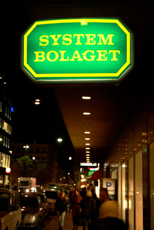 Stockholm, Sweden - October 25, 2012: Sytembolaget on Nybrogatan at ?termalmstorg. Systembolaget sells alcoholic beverages such as beer, wine and spiritsのeditorial素材