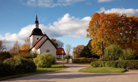 Sodertalje, Sweden - October 13, 2012: Autumn at Tveta church belonging to the Swedish Church.  のeditorial素材