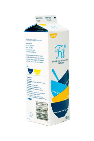Sweden - November 15, 2012: A liter of curdled from Coop made by  Gr? dairy in Hedemora.  のeditorial素材