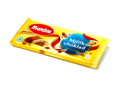 Sweden - November 16, 2012: A pack Mj?oklad with 200 g of milk chocolate candy bar made by Marabou.のeditorial素材