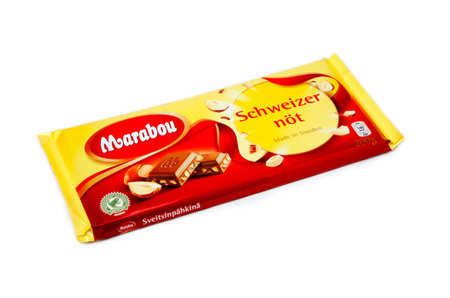 Sweden - November 16, 2012: A pack of Schwezernot with 200 g of milk chocolate candy bar made by Marabou.のeditorial素材