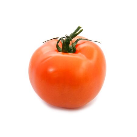 A red fresh tomato isolated on white backgroundの写真素材