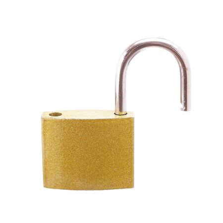 A golden padlock with open bar, on white background.

の写真素材