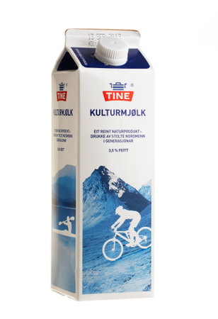 Trondheim, Norway - September 23, 2013  A liter of curdled from Tine のeditorial素材