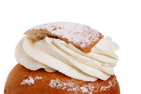 Shrove bun traditional food on Shrive Tuesday in Sweden. Isolated on White.