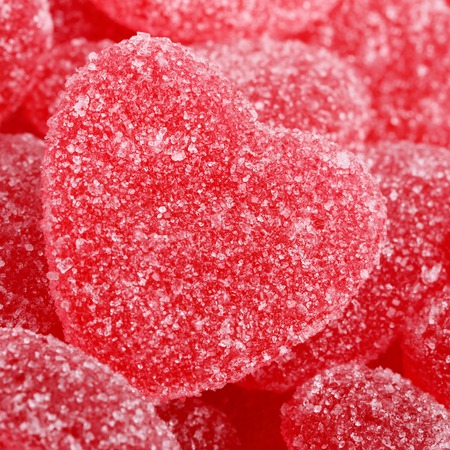 Close up of red strawberry hearts candy 