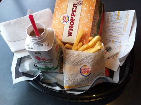 Whopper mesl with milk at Burger King in Sweden.の素材