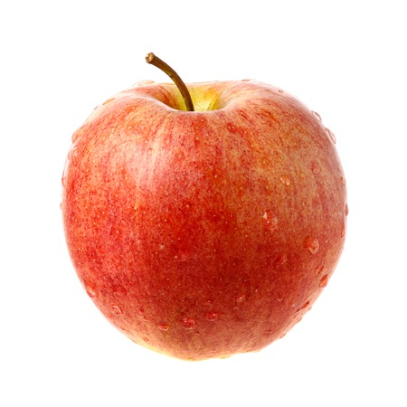 Red fresh apple with water droplets isolated on white background.の写真素材