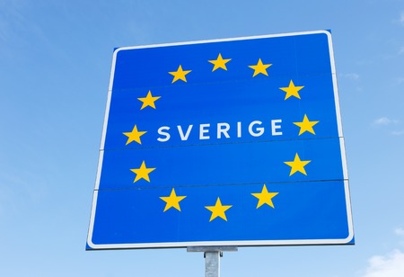Sign at international with and domestic borders with Sweden in the EU.の写真素材