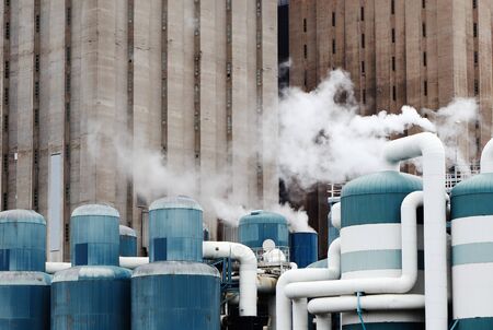 Closeup of pulp mill exterior.の写真素材
