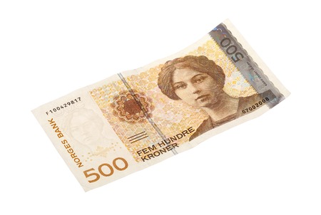 One Norwegian 500 korner banknote isolated on white.の写真素材