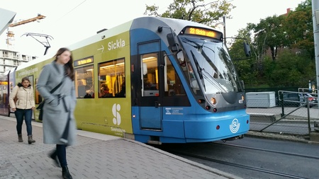 Stockholm tram at Liljeholmen.の素材