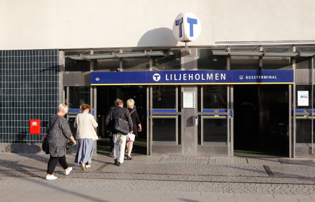 Stockholm, Sweden - August 27, 2015: People walks in to the Liljeholmen underground station.のeditorial素材