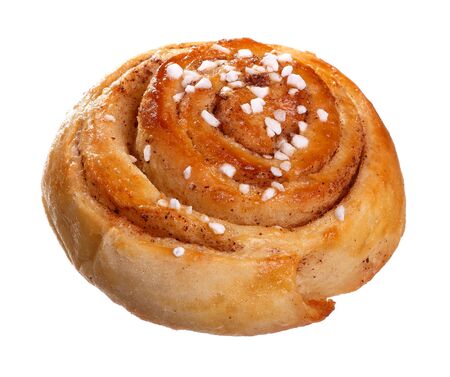 One cinnamon roll isolated on white background.の写真素材