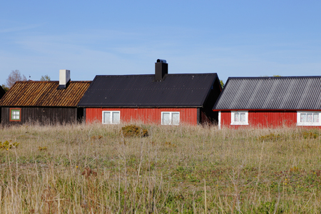 Fishing huts in the fishing village Gnisvard located in the Swedish province of Gotland.の写真素材