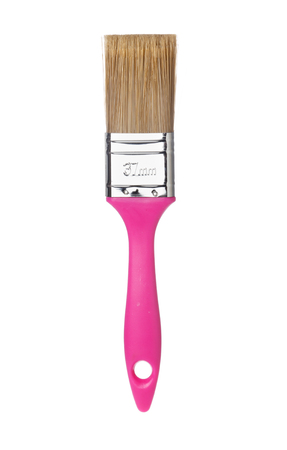 One unused violet 37 mm paintbrush isolated on white background.の写真素材