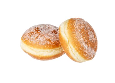 Two vanilla donuts isolated on white background.の写真素材