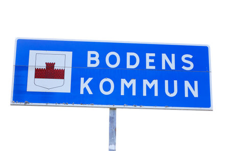 Boden, Sweden - July 23, 2016: The border sign for the Boden municipal located in the north of Sweden.のeditorial素材