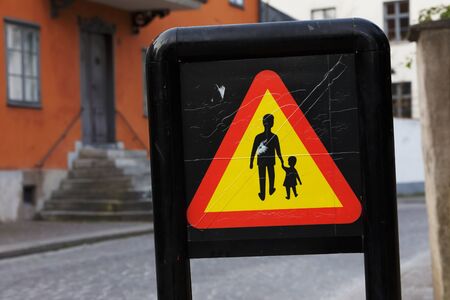Swedish road sign pedestrians on road ahead sign.の写真素材