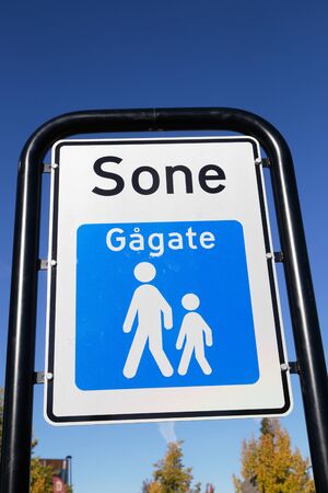 Trafic sign at the beginning of a Norwegian pedestrian zone (gagate sone).の写真素材