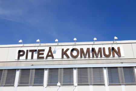 Pitea, Sweden - July 24, 2016: The Pitea municipal city hall building exterior with sign.のeditorial素材