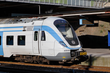 Alvsjo, Sweden - July 10, 2016: Commuter train class X60 in service for the Greater Stockholm Public Transport (SL) at Alvsjo stationのeditorial素材