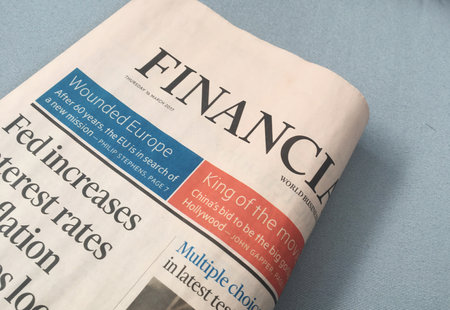 Stockholm, Sweden - March 17, 2017: The Financial Times news paper folded.のeditorial素材