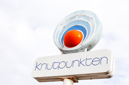 Helsingborg, Sweden - April 14, 2017: Closeup of the sign Knutpunkten, the ublic transportation hub in Helsingborg.のeditorial素材