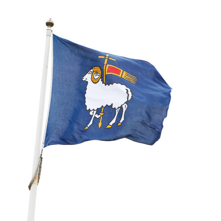 Visby, Sweden - May 15, 2016: The flag with the coat of arms for the Swedish province of Gotland.のeditorial素材