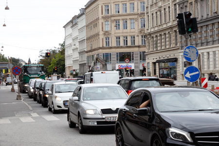 Copenhagen, Denmark - August 24, 2017: Intensive traffic in Copenhagen city center.