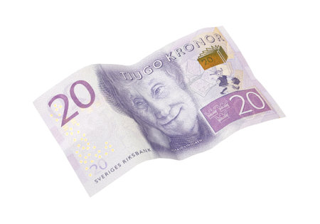 Stockholm, Sweden - December 11, 2015: One Swedish 20 krona banknote with portait of Astrid Lindgren.This banknote was introduced during the autumn 2015.のeditorial素材