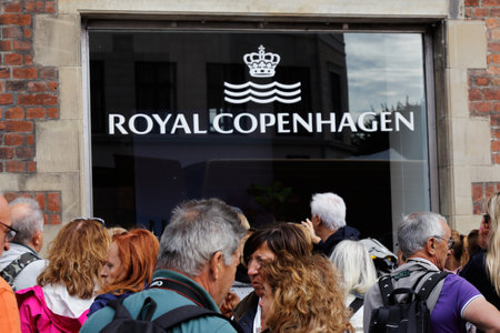 Copenhagen, Denmark - August 24, 2017: People outsiode the window at the Royal Copenhagen shop i the...