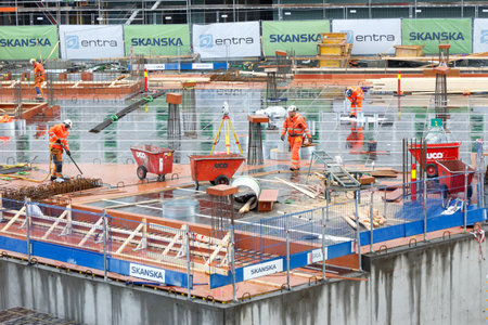 Trondheim, Norway - October 16, 2017: The Skanska and Entra construction site for the energy-positive office building Powerhouse Brattorkaia, located at Brattorkaia.のeditorial素材