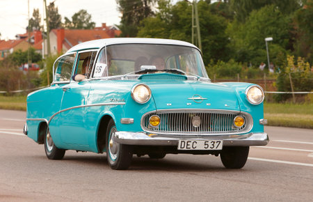 Vasteras, Sweden - July 5, 2013: One blue Opel Record 1958 during cruising parade at the Power Big Meet event.のeditorial素材