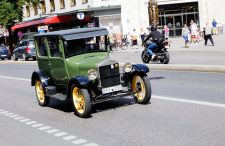 Stockholm, Sweden - August 4, 2015: An old timer Ford modell T Tudor, produced 1926,  driving on the street Birger Jarlsgatan.のeditorial素材