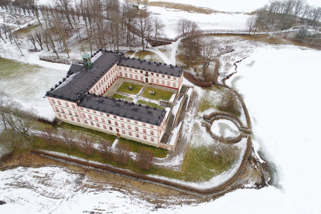 Aerial view during the winter season of the Tullgarn palace in the Swedish province of Sodermanland.のeditorial素材