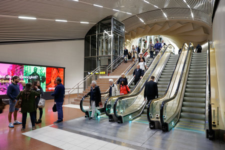 Stockholm, Sweden - August 8, 2017: People at the indoor railroad station Stockholm City.のeditorial素材