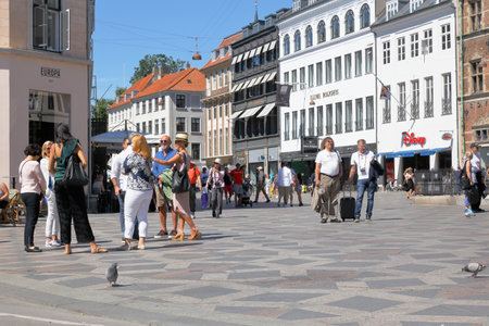 Copenhagen, Denmark - June 27, 2018: People at the Amagaer square in the downtown district.のeditorial素材