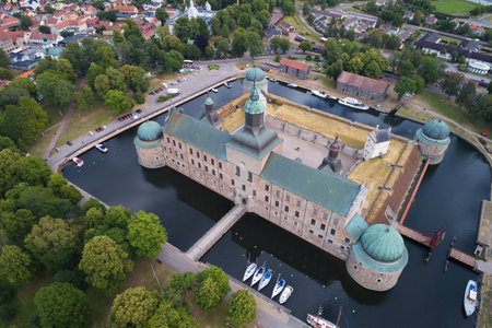 Vadstena, Sweden - July 5, 2018: Aerial view of the medieval Vadstena castle.のeditorial素材