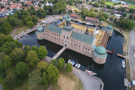 Vadstena, Sweden - July 5, 2018: Aerial view of the medieval Vadstena castle.のeditorial素材