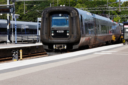 Kalmar, Sweden - June 28, 2018DSB class ET number 4509 in service for Oresund train system arriving Kalmar railway station.のeditorial素材