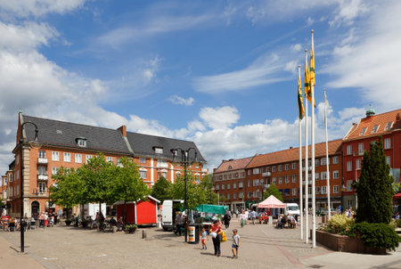 Hassleholm, Sweden - June 26, 2018: View of the main town square.のeditorial素材