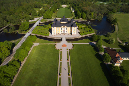 Stromsholm, Sweden - May 17, 2018: Aerial view of the royal Stromsholm castle and park.のeditorial素材