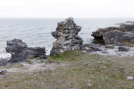 Sea stacks located at Folhammar in Swedish province of Gotlandの写真素材