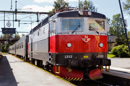 Lulea, Sweden - July 19, 2016: A SJ passenger train pulled by an electric locomotive class Rc6 at Lulea railroad station.のeditorial素材